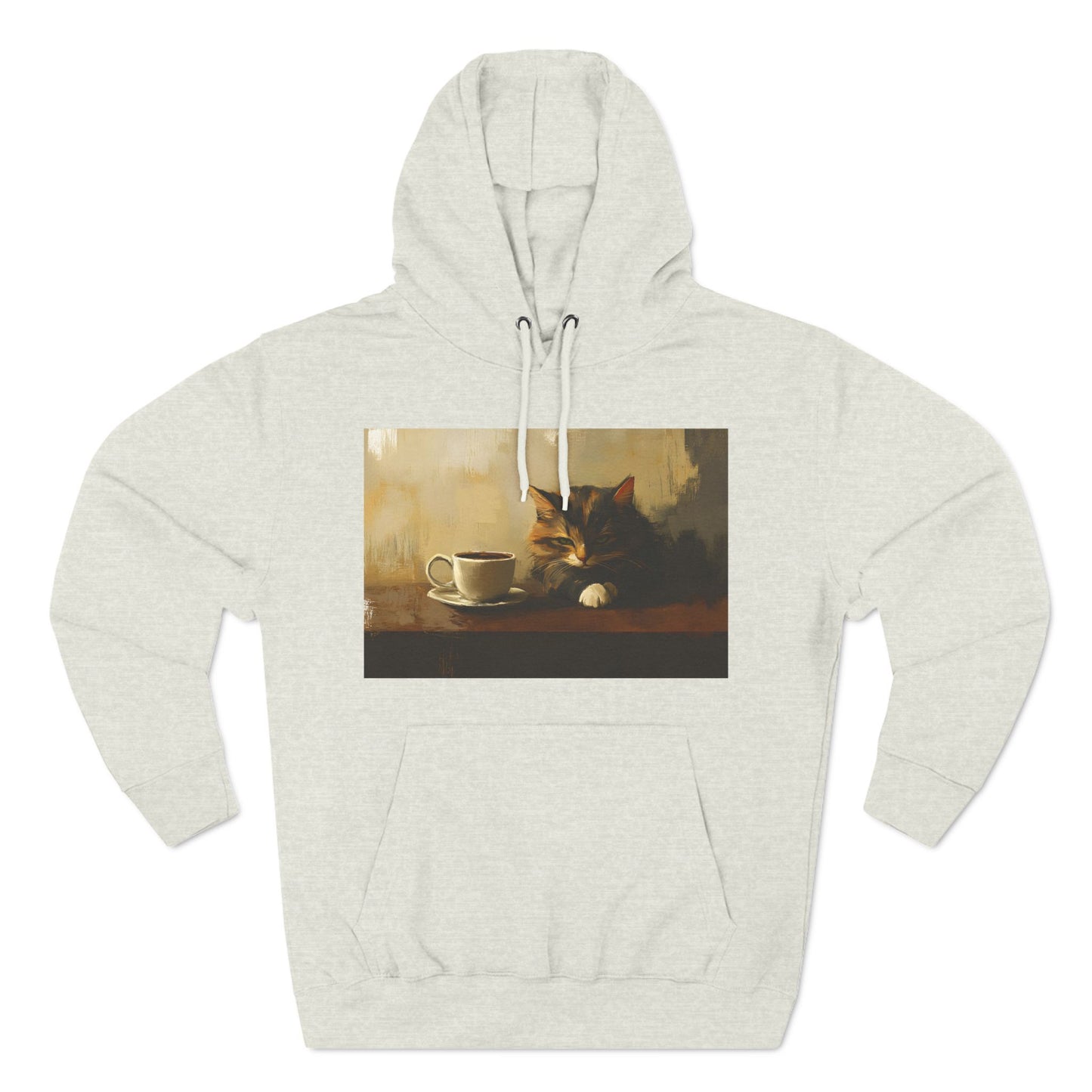 Coffee Cat Three-Panel Fleece Hoodie