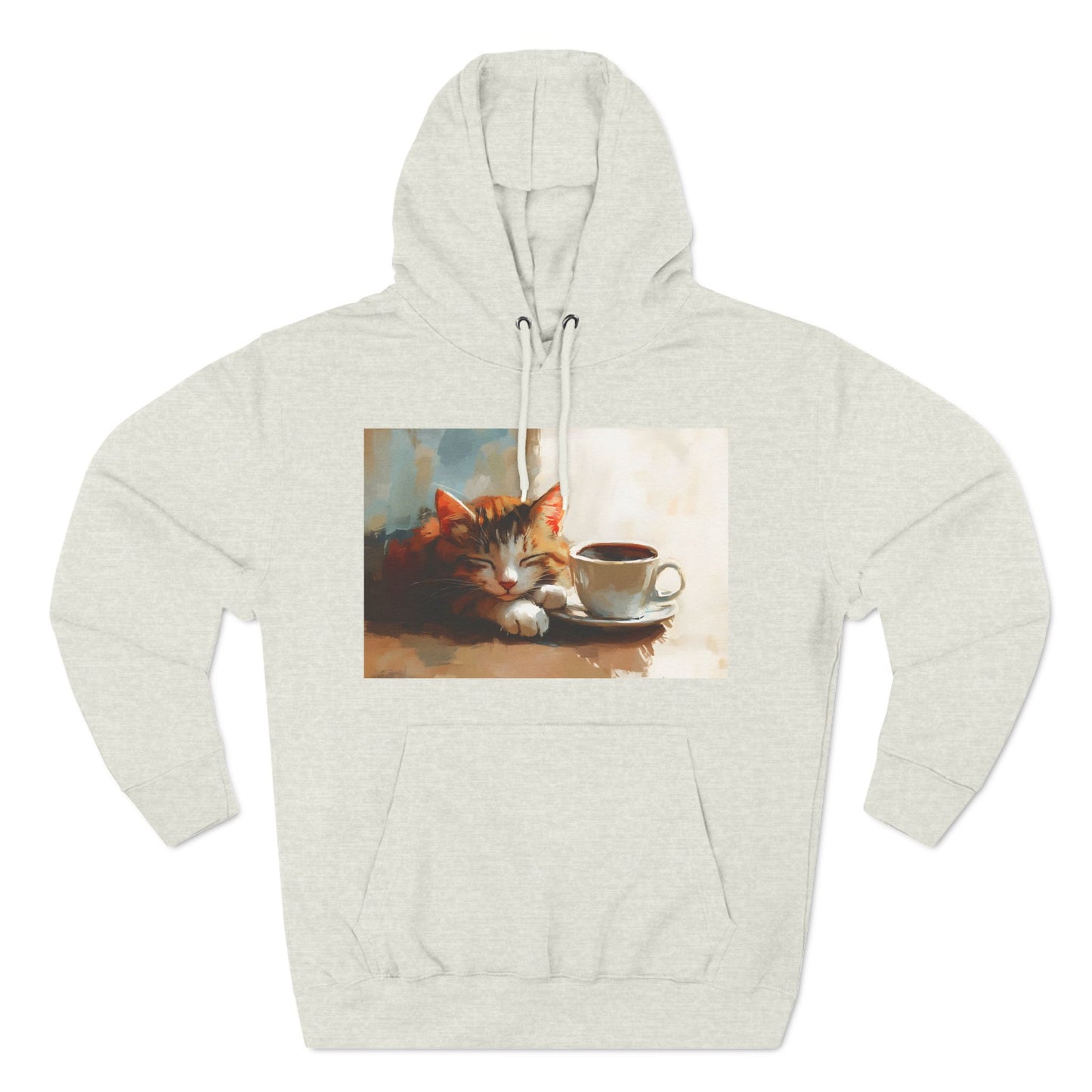 Coffee Cat Three-Panel Fleece Hoodie