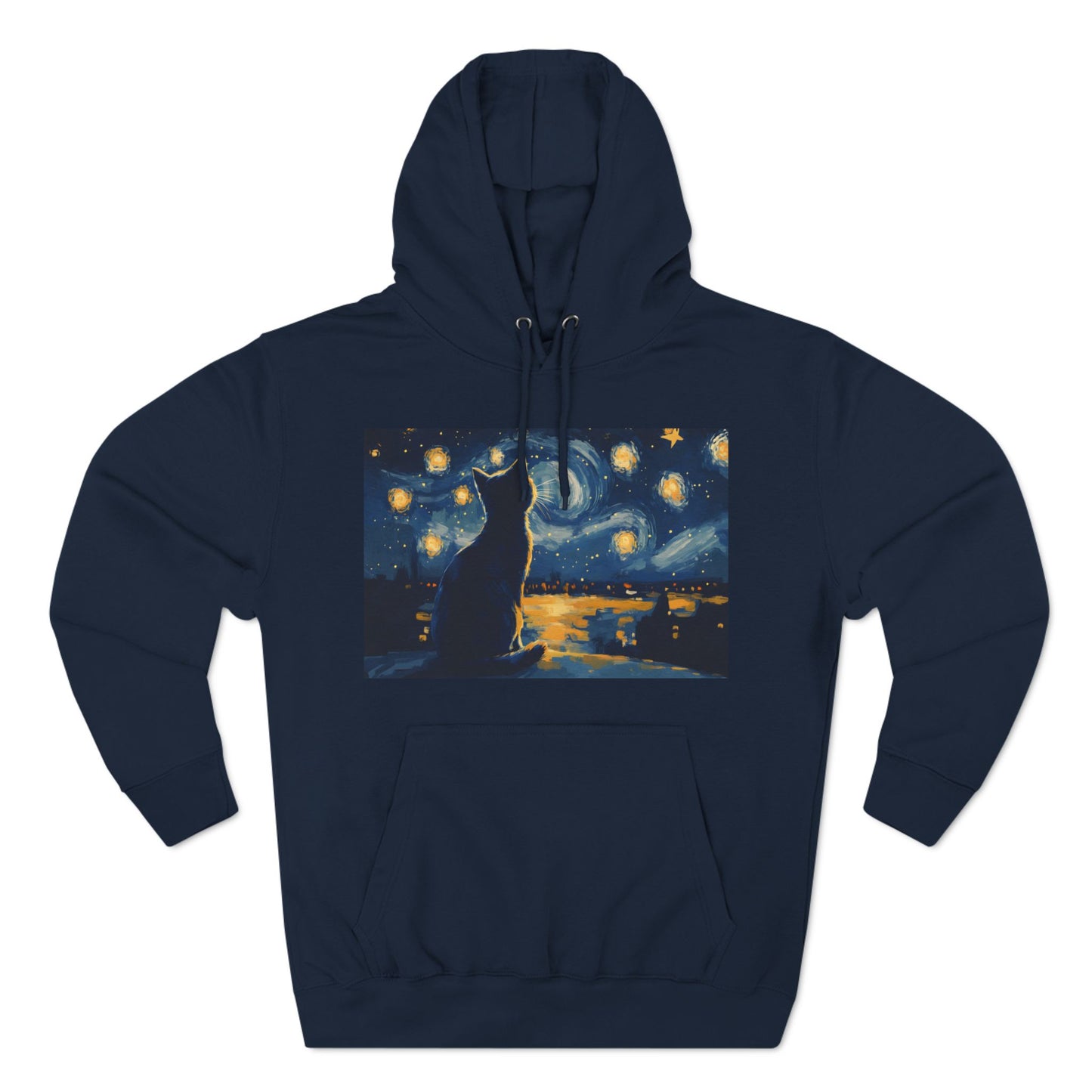 Starry Night Cat Three-Panel Fleece Hoodie