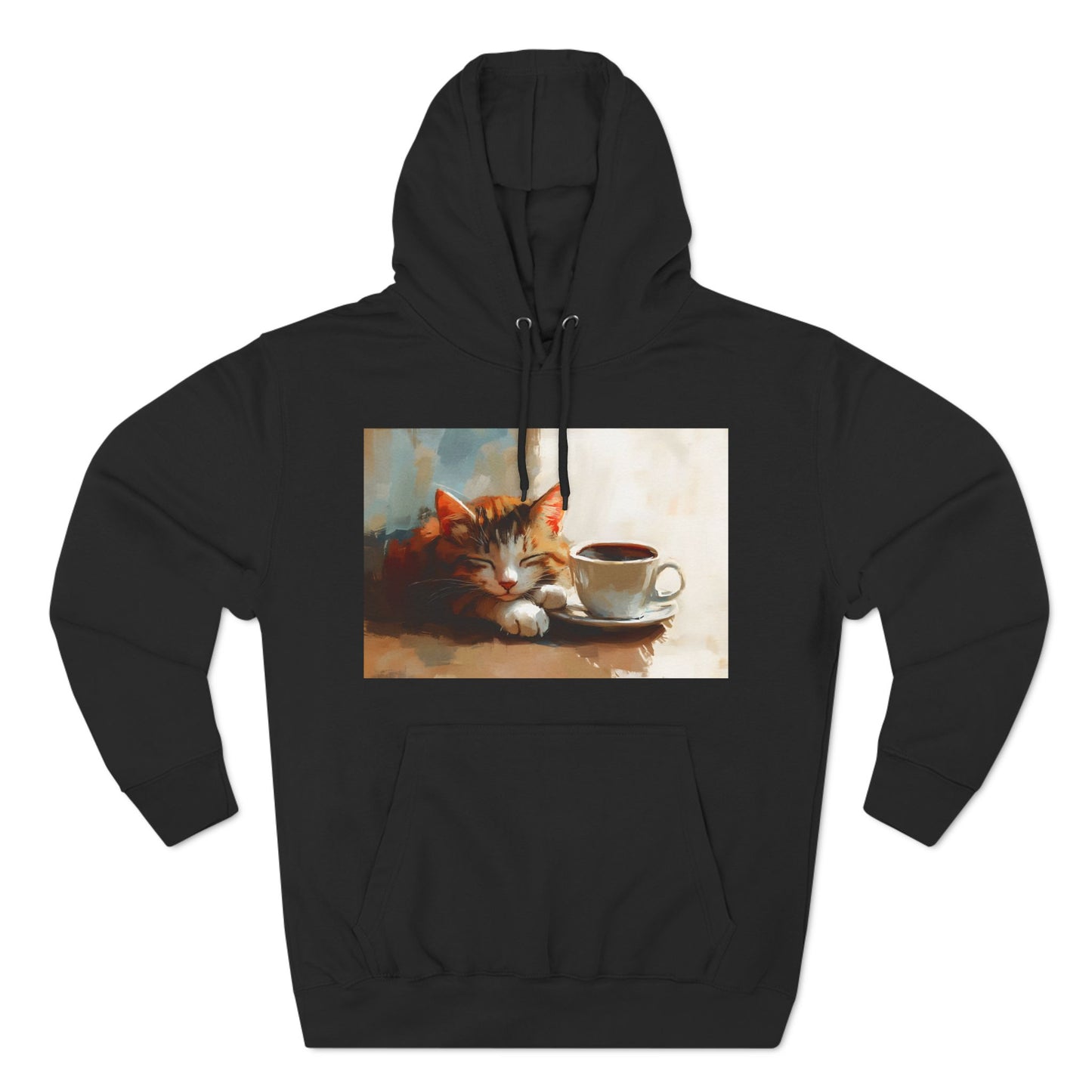 Coffee Cat Three-Panel Fleece Hoodie