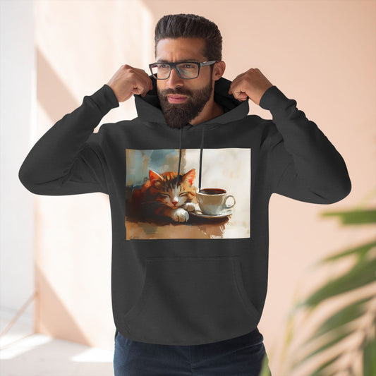 Coffee Cat Three-Panel Fleece Hoodie