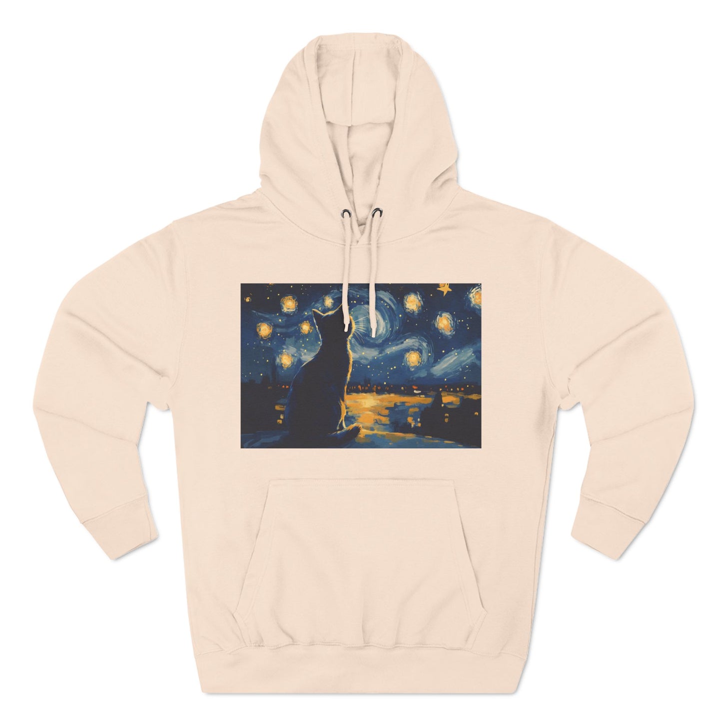 Starry Night Cat Three-Panel Fleece Hoodie