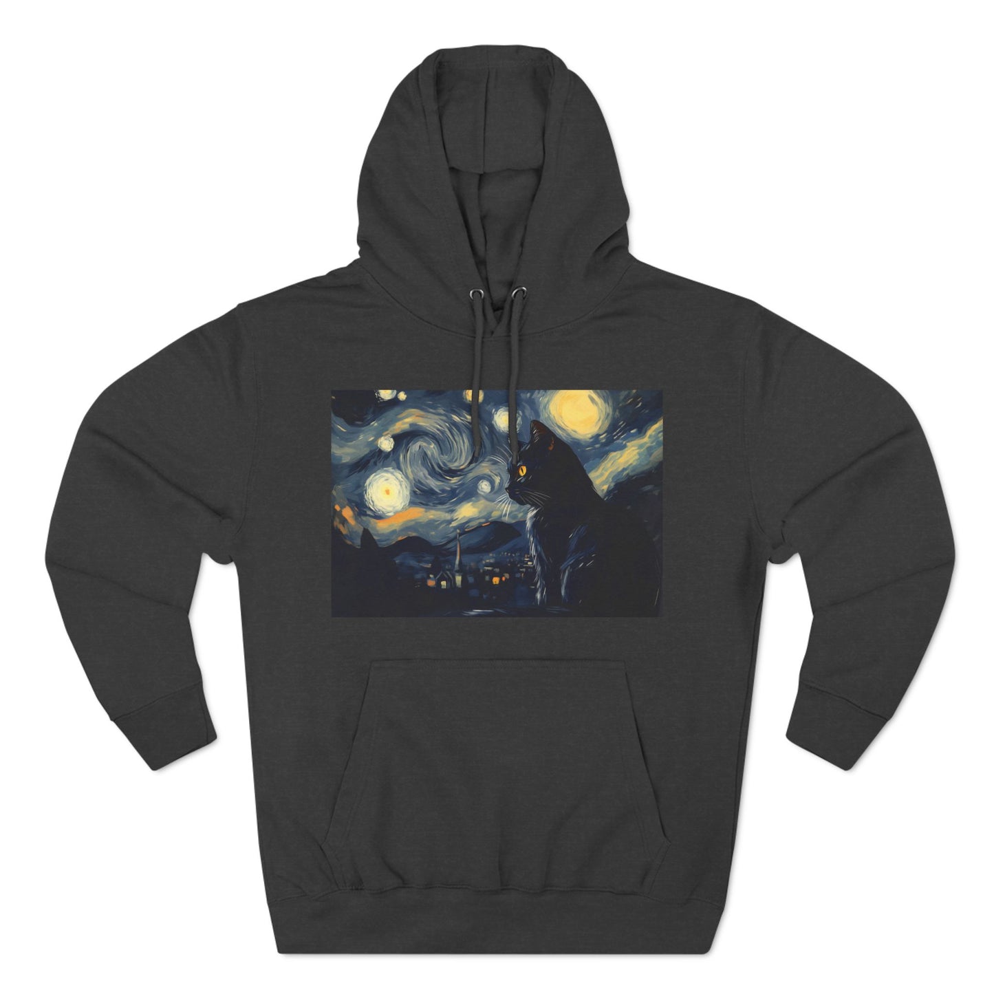 Starry Night Cat Three-Panel Fleece Hoodie