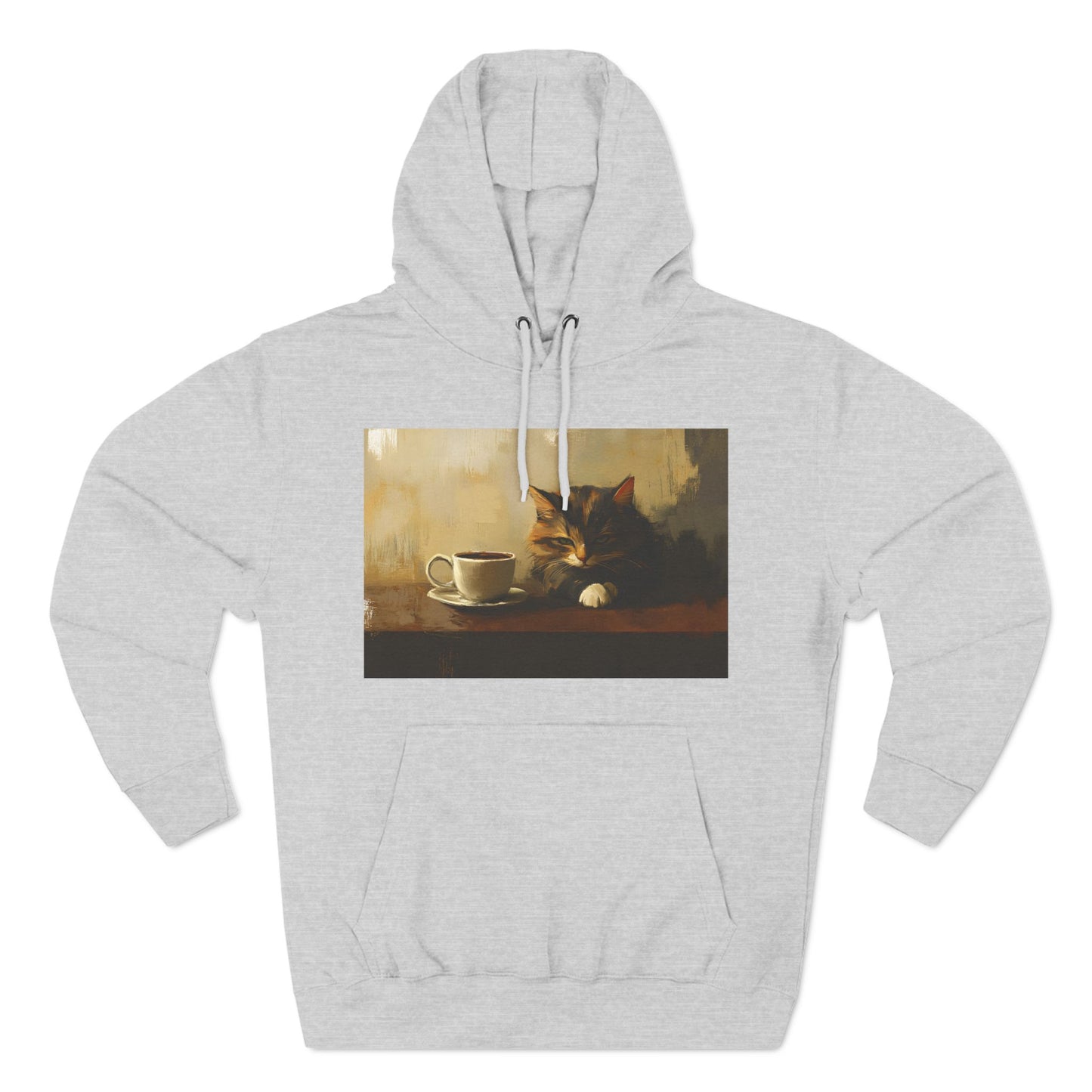 Coffee Cat Three-Panel Fleece Hoodie