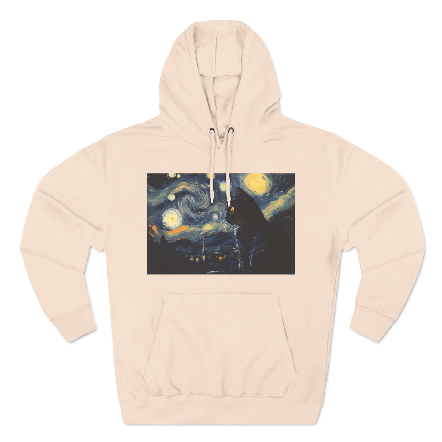 Starry Night Cat Three-Panel Fleece Hoodie