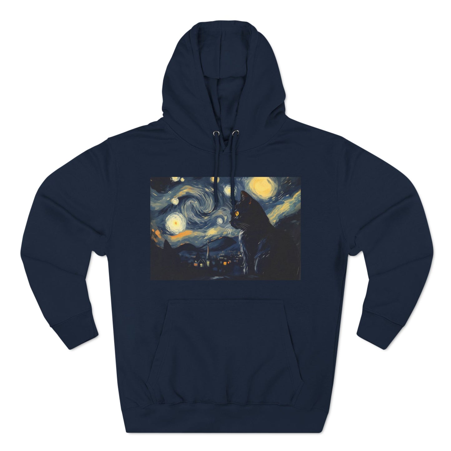 Starry Night Cat Three-Panel Fleece Hoodie