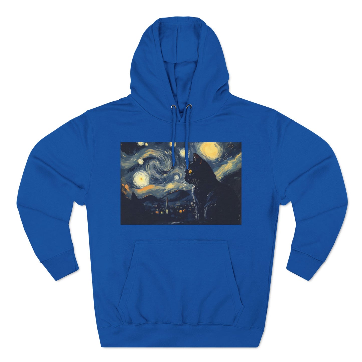 Starry Night Cat Three-Panel Fleece Hoodie