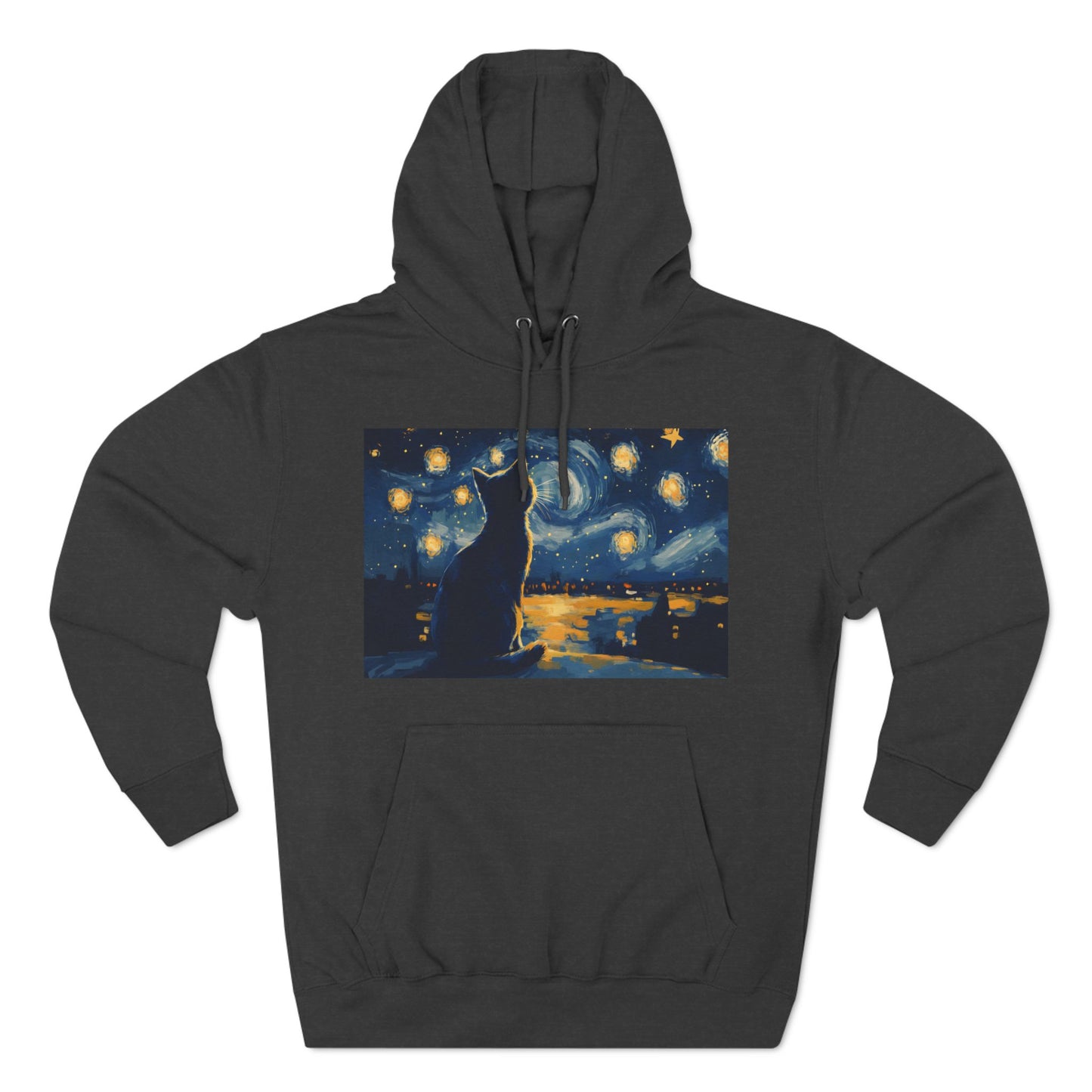 Starry Night Cat Three-Panel Fleece Hoodie