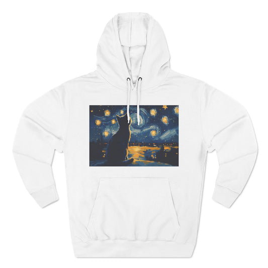 Starry Night Cat Three-Panel Fleece Hoodie