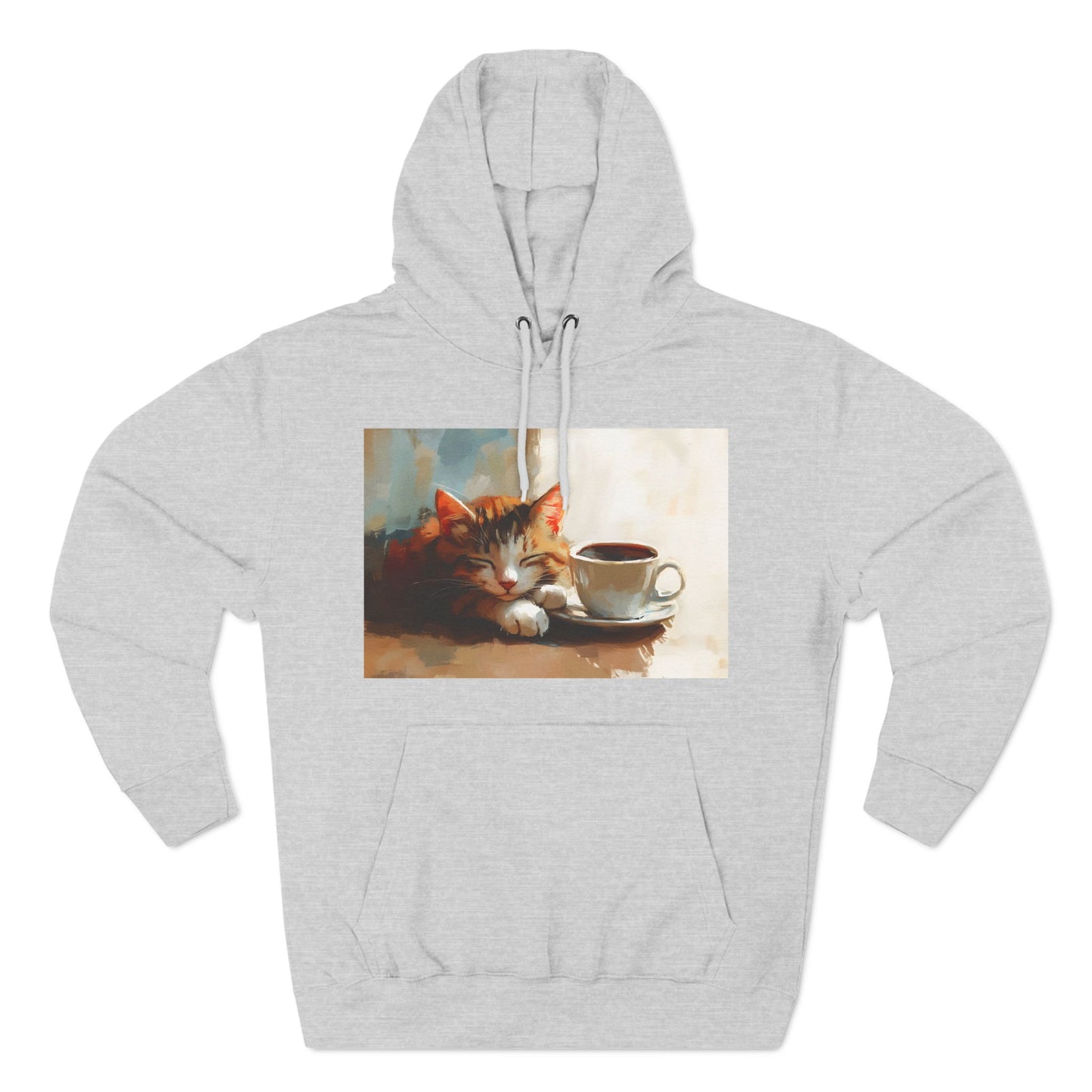 Coffee Cat Three-Panel Fleece Hoodie