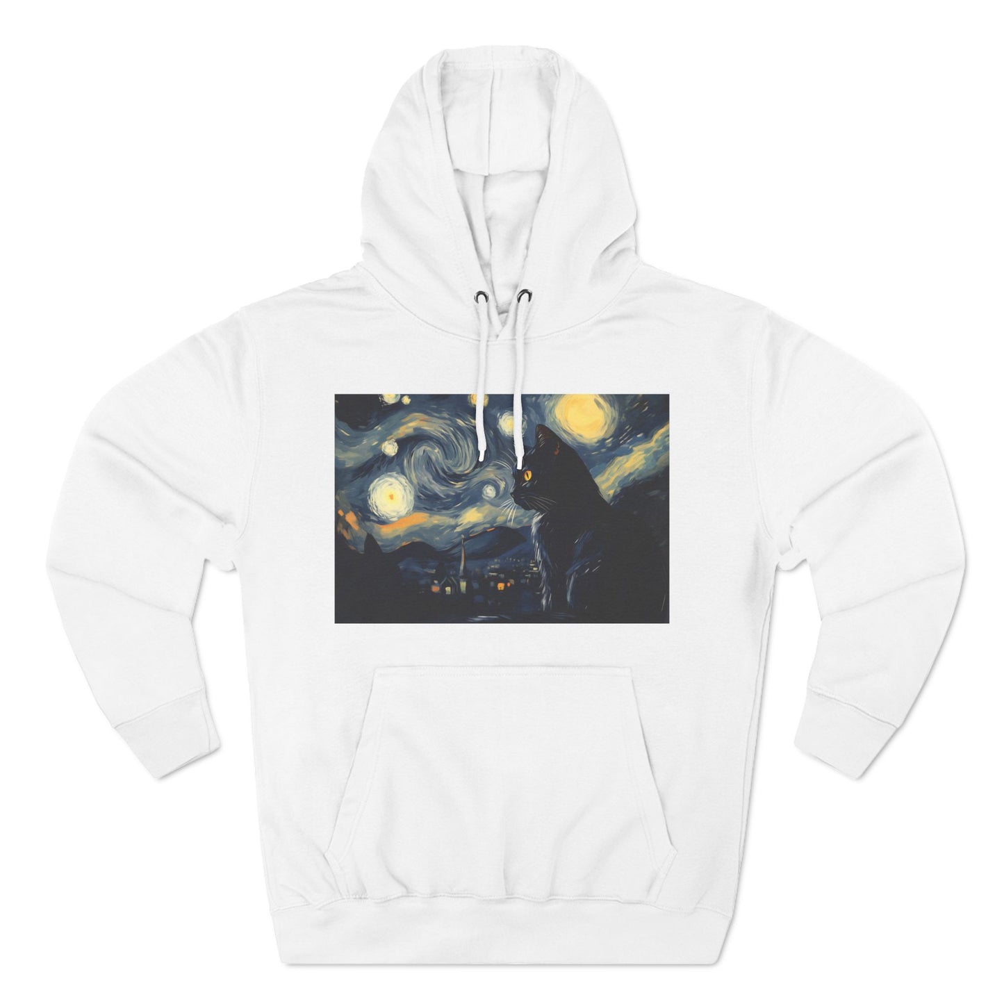 Starry Night Cat Three-Panel Fleece Hoodie