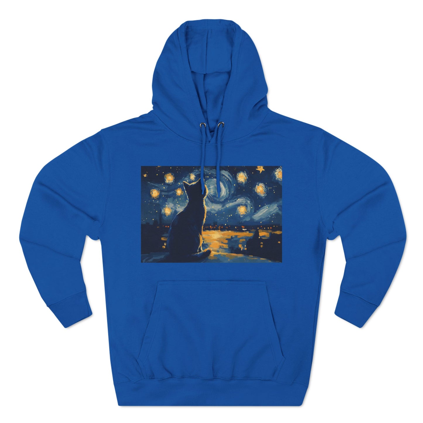 Starry Night Cat Three-Panel Fleece Hoodie