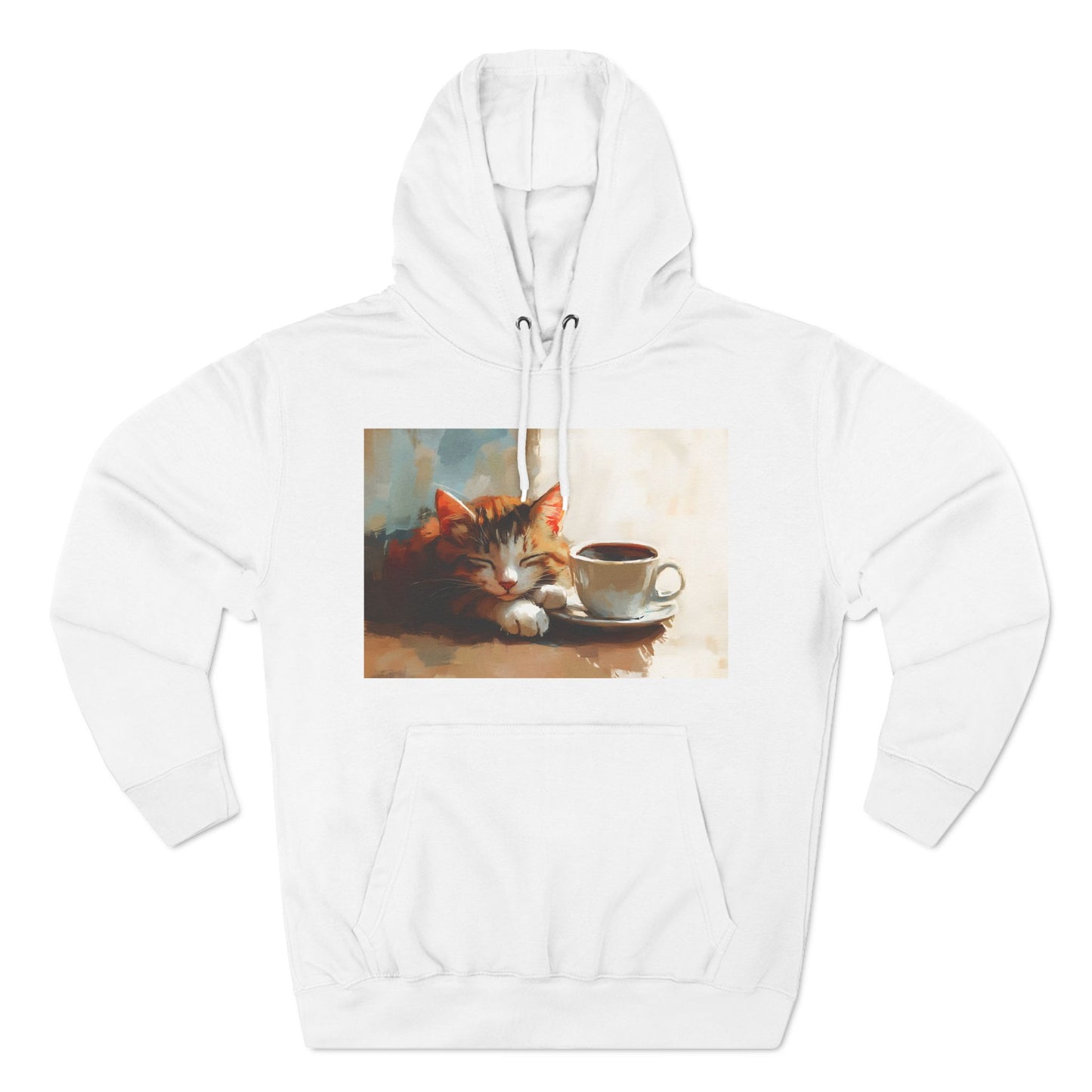 Coffee Cat Three-Panel Fleece Hoodie